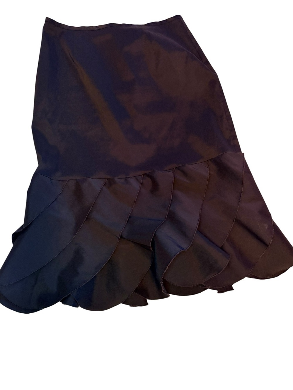 Scarlett Black Satin Midi Skirt with Layered Ruffle Hem